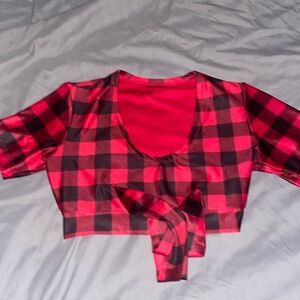 LAST ONE❤️ XS TWIN PEAKS BUFFALO PLAID CROP TOP UNIFORM BREASTRAUNT TWIN PEAKS
